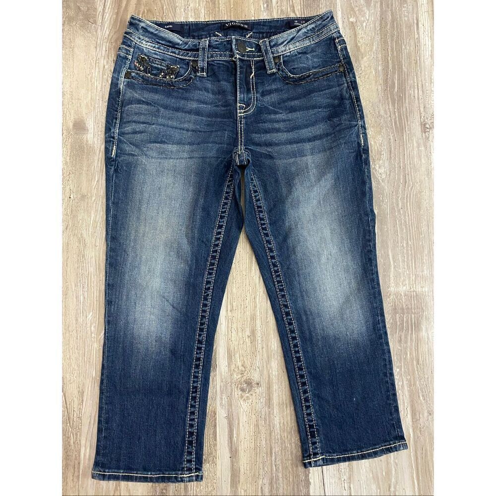 Vigoss Capri Jeans Mid Rise Heritage Fit Embroidered Studded Women’s Size 8